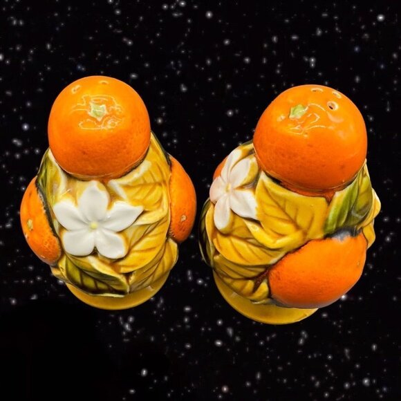 Ceramic Salt and Pepper Shaker Set 2 pcs Frutal Orange Florida Made In Japan 4”T - Picture 7 of 10